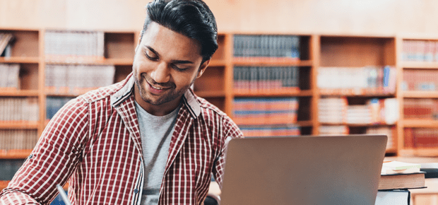 Student in a library