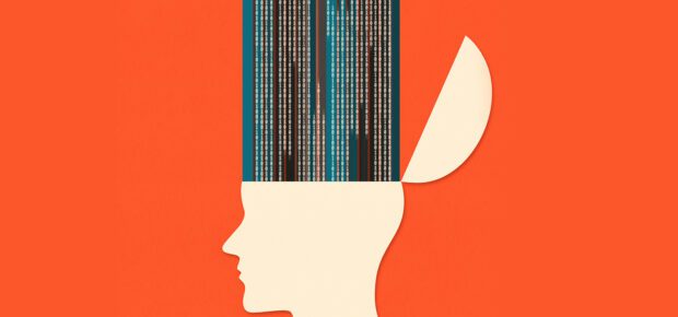 Illustration of opening head with binary code