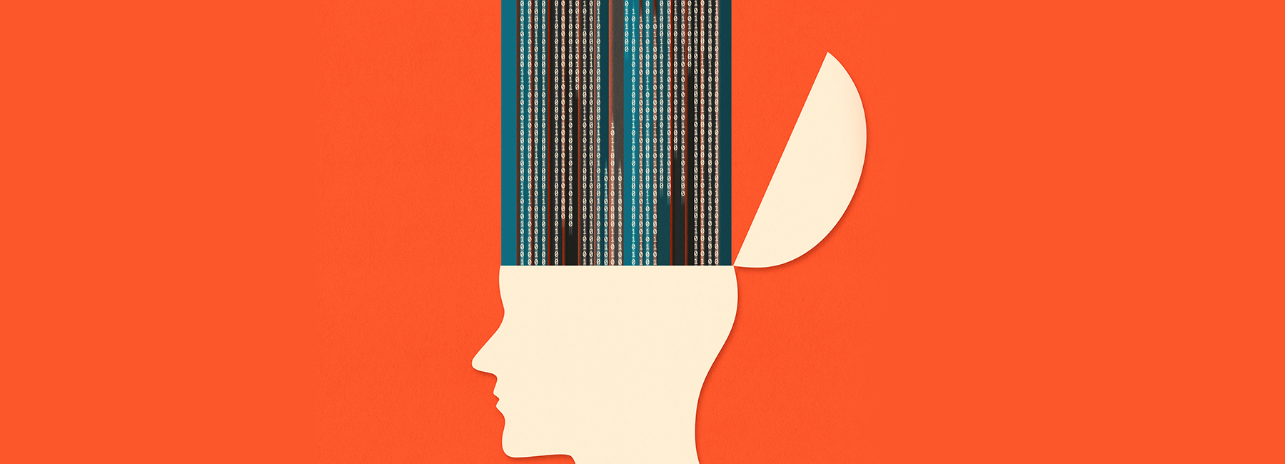 Illustration of opening head with binary code